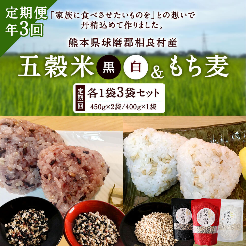 再入荷/予約販売! 五穀米 黒 白 もち麦 セット とよはら農園 450g×2袋 400g×1袋 3袋セット 合計1300g ×3回 雑穀 紫黒米 麦  九州産 熊本県産 国産 相良村産 送料無料 fucoa.cl