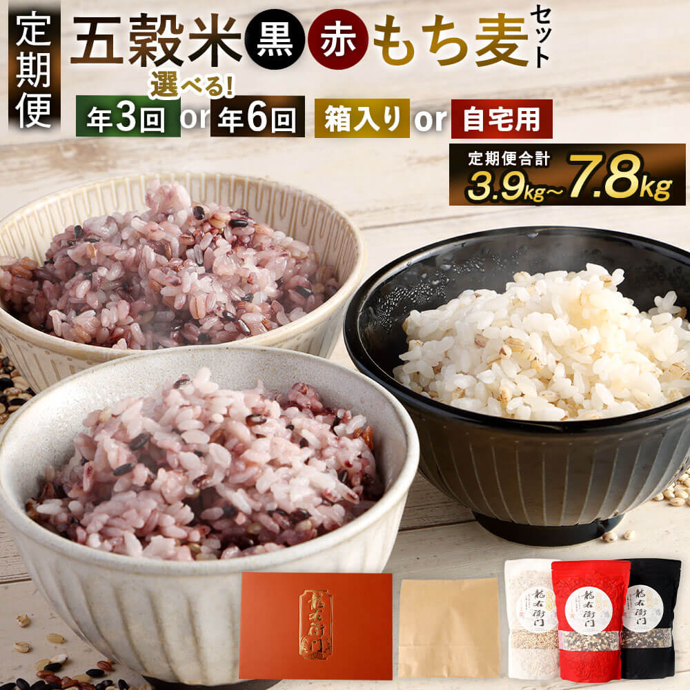 【ふるさと納税】 < 選べる 定期便 > 2026年【 年3回( 2月 / 6月 / 10月 発送)】 または 【年6回(偶数月発送)】 五穀米 (黒・赤)& もち麦 セット 1回 合計1300g 3袋セット 【箱入り】 または 【ご自宅用】 とよはら農園 雑穀 紫黒米 麦 相良村産 送料無料|熊本県相良村