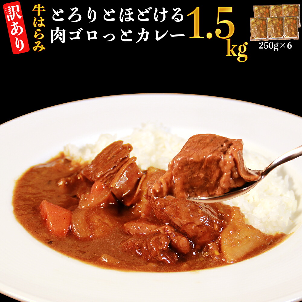 【ふるさと納税】【訳あり】具だくさんやわらか牛ハラミカレー250g×6パック　計：約1.5kg 牛 牛ハラミ カレー レンジ 湯煎 【お届け時期：入金確認後３ヶ月前後で順次発送】