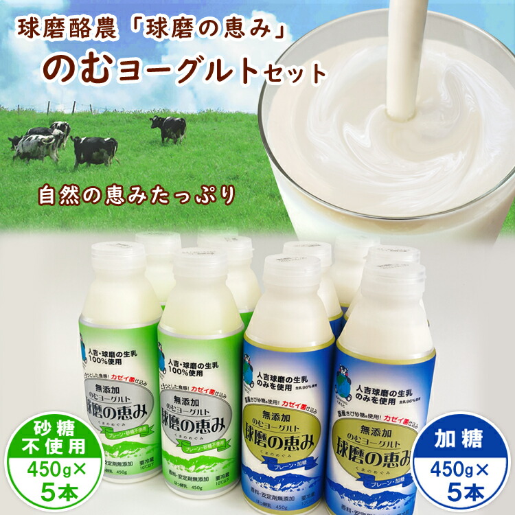 【ふるさと納税】球磨の恵み「のむヨーグルト」450g×10本セット(加糖450g×5本・砂糖不使用450g×5本) お届け時期:入金確認後20日前後|熊本県あさぎり町