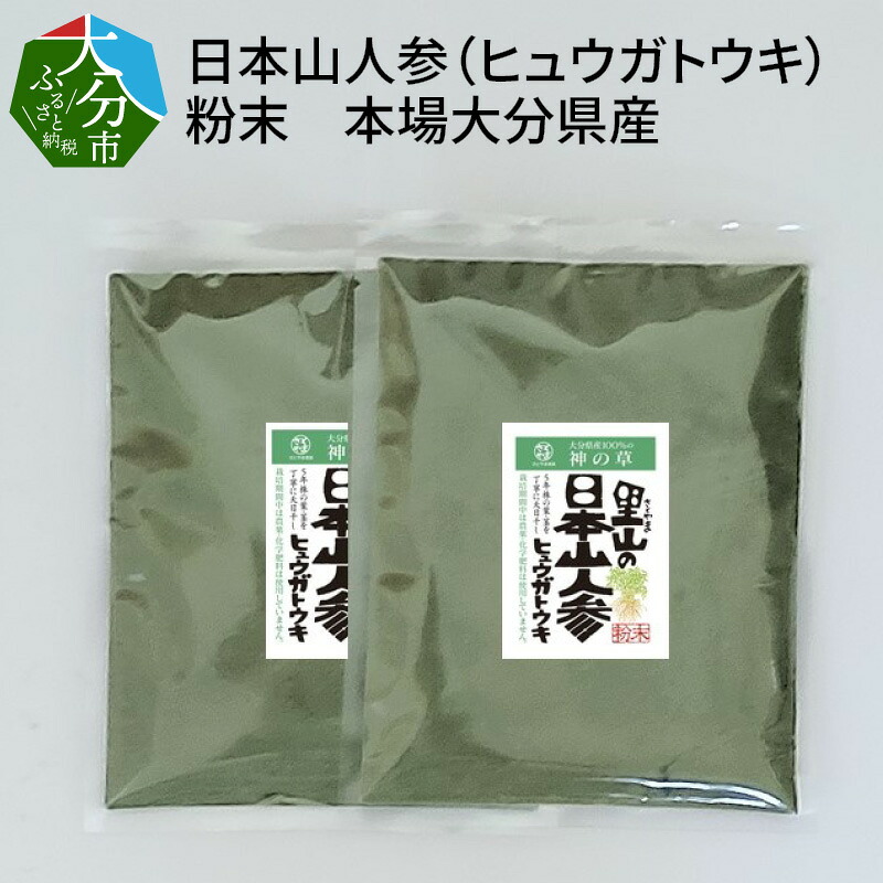 【ふるさと納税】日本山人参（ヒュウガトウキ）粉末 本場大分県産 不老長寿 高品質 やまにんじん 日向当帰 ヒュウガトーキ 葉 茎 神の草 小分け 健康 美容 絶滅危惧植物 苦味 軽い苦み 癖になる味 お茶 料理 味噌汁 吸い物 茶碗蒸し 6次産業 農薬・化学肥料不使用 F09002