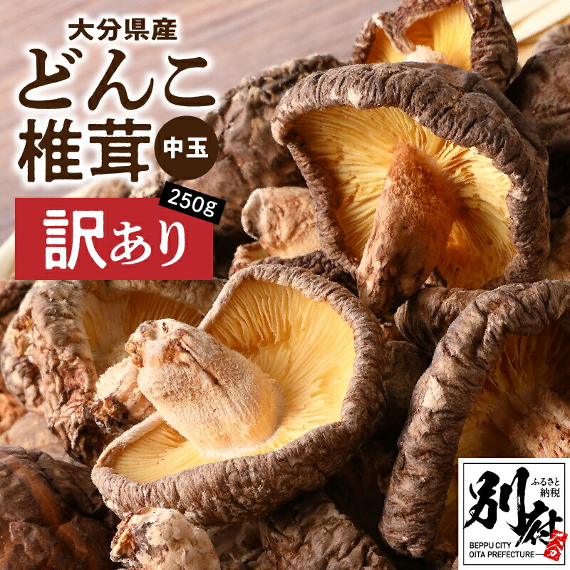 【ふるさと納税】訳あり 大分県産 中玉 どんこ 椎茸 250g 原木栽培 干し椎茸 肉厚 しいたけ 国産 きのこ 不揃い 乾燥しいたけ ご家庭用 ご自宅用 出汁 煮物 鍋 茶碗蒸し 炒め物 食品 食材 和食 調理 お取り寄せ グルメ おすそ分け 産地直送 別府市 送料無料