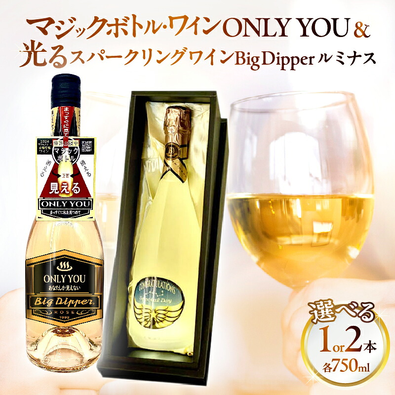 【ふるさと納税】≪選べる返礼品≫ マジックボトル・ワイン ONLY YOU スパークリングワイン アルコール飲料 お酒 洋酒 フレッシュ 新鮮 果実酒 やや辛口 華やか サプライズ 人気 おすすめ お取り寄せ 贈り物 お祝い プレゼント ギフト 大分県 別府市 送料無料｜大分県別府市