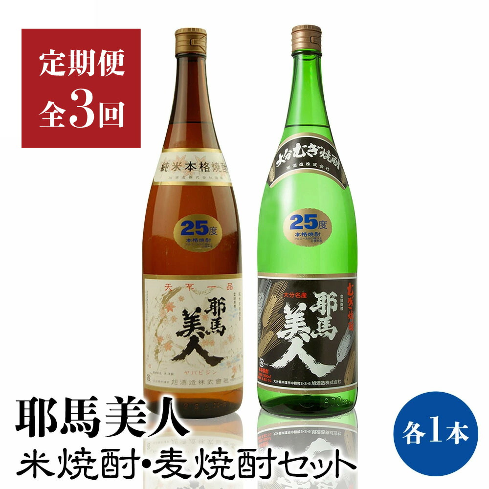 【ふるさと納税】【定期便3回】「耶馬美人」1800ml 25度 米/麦 2本セット | お酒 酒 耶馬美人 日本酒 地酒 焼酎 米焼酎 麦焼酎 セット アルコール 一升瓶 定期 定期便 大分県 中津市