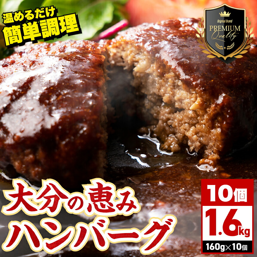 【ふるさと納税】大分の恵みハンバーグ 1.6kg (160g×10個) | 牛肉 豚肉 ハンバーグ おかず お弁当 惣菜 冷凍 大分県産 九州産 国産 共通返礼品 中津市 豊後高田市 日出町 佐伯市 杵築市 竹田市 国東市 大分市 送料無料