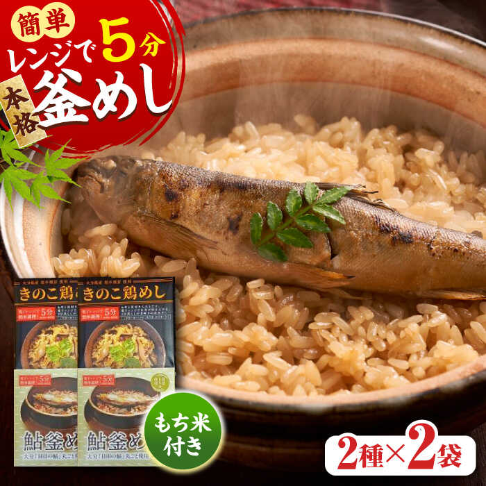 【ふるさと納税】【レンジで簡単】釜めし2種セット 鮎釜めし・鶏めし 各130g×2 もち米 120g×4 日田市 / 有限会社マルナカフーズ　ごはん レンジ 簡単 [ARAG002]