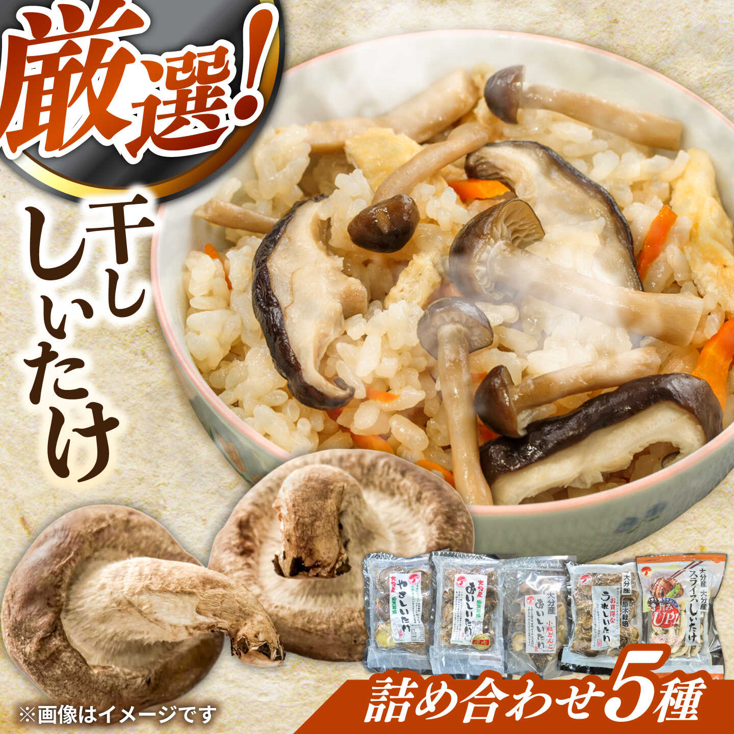 【ふるさと納税】【最短1週間以内発送】嬉しい詰め合わせ5点セット！大分県産干し椎茸 椎茸 どんこ こうこ こうしん スライス 日田市 / 高木商店[AREX004]｜大分県日田市