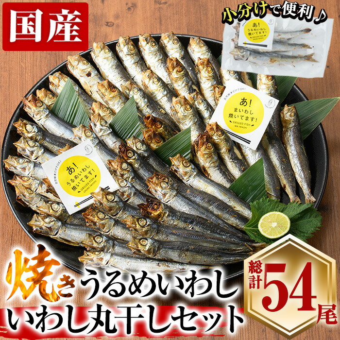 【ふるさと納税】焼き うるめいわし 丸干し・焼き いわし 丸干し セット(総計54尾) 焼いてますシリーズ 小分け 国産 冷凍 国産 魚 海鮮 おつまみ おかず 惣菜 簡単調理 大分県 佐伯市【DL25】【鶴見食賓館】
