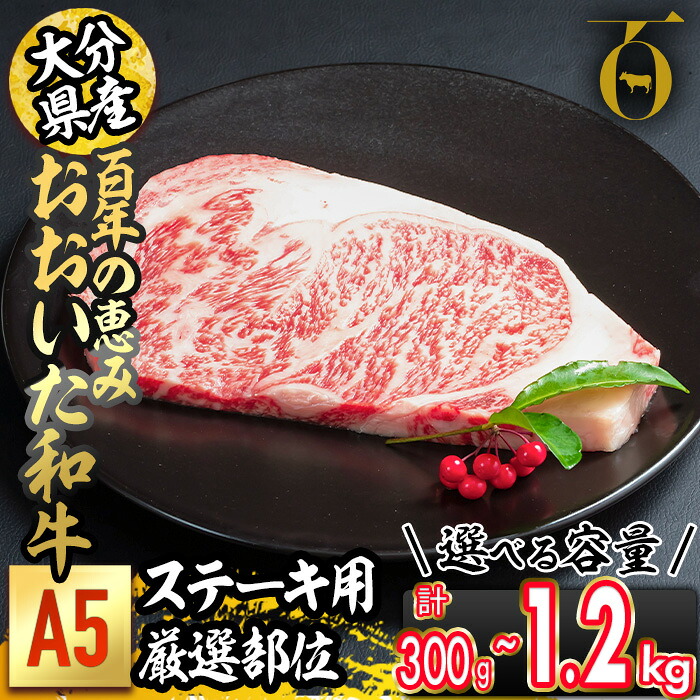 【ふるさと納税】＜内容量が選べる＞百年の恵み おおいた和牛 A5 ステーキ用 厚切り 厳選部位 (計300g・計600g・計1.2kg) 国産 牛肉 肉 霜降り ロース 肩ロース サーロイン 和牛 ブランド牛 ステーキ 冷凍 1枚 2枚 4枚 【FS09・FS10・FS11】【 (株)トキハインダストリー】