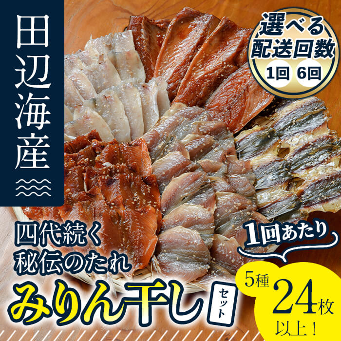 【ふるさと納税】 ＜お届け回数が選べる！＞ 四代続く秘伝のたれ みりん干しセット (合計5種・24枚以上：1回・隔月6回) 定期便 干物 魚 鯵 鯖 みりん かます 醤油 食べ比べ おかず 国産 詰め合わせ セット さばみりん あじみりん おつまみ 朝食  【FT01・FT03】【田辺海産】