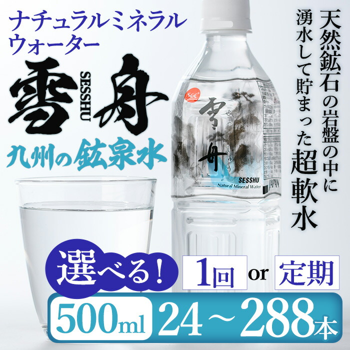 【ふるさと納税】<内容量・お届け回数が選べる>ナチュラル ミネラル ウォーター 雪舟 500ml (計24本~288本) 定期便 国産 鉱泉水 お水 ドリンク 大自然 天然 料理 防災 常温 保存 単品 3回 6回 12回【HD248・HD249・HD250・HD251】【さいき本舗 城下堂】|大分県佐伯市