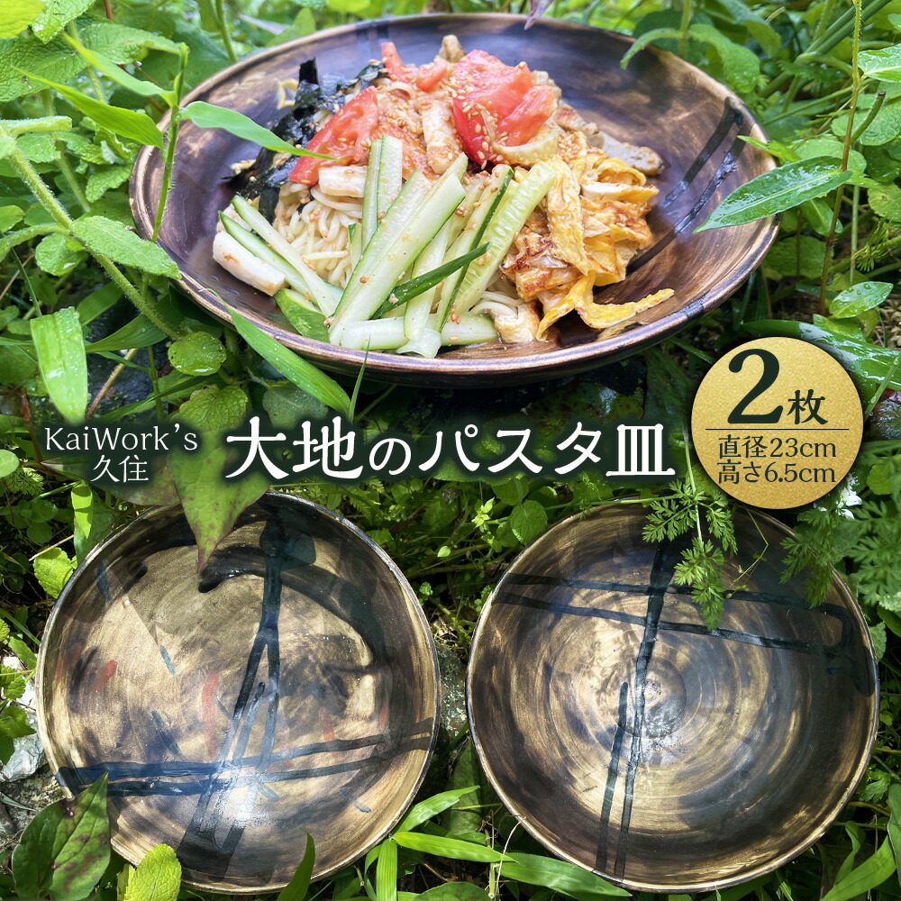 【ふるさと納税】【KaiWork’ｓ】久住「大地のパスタ皿」パスタ皿（直径23cm・高さ6.5cm）2枚 セット 黒 食器 うつわ 九州 大分県 竹田市 送料無料