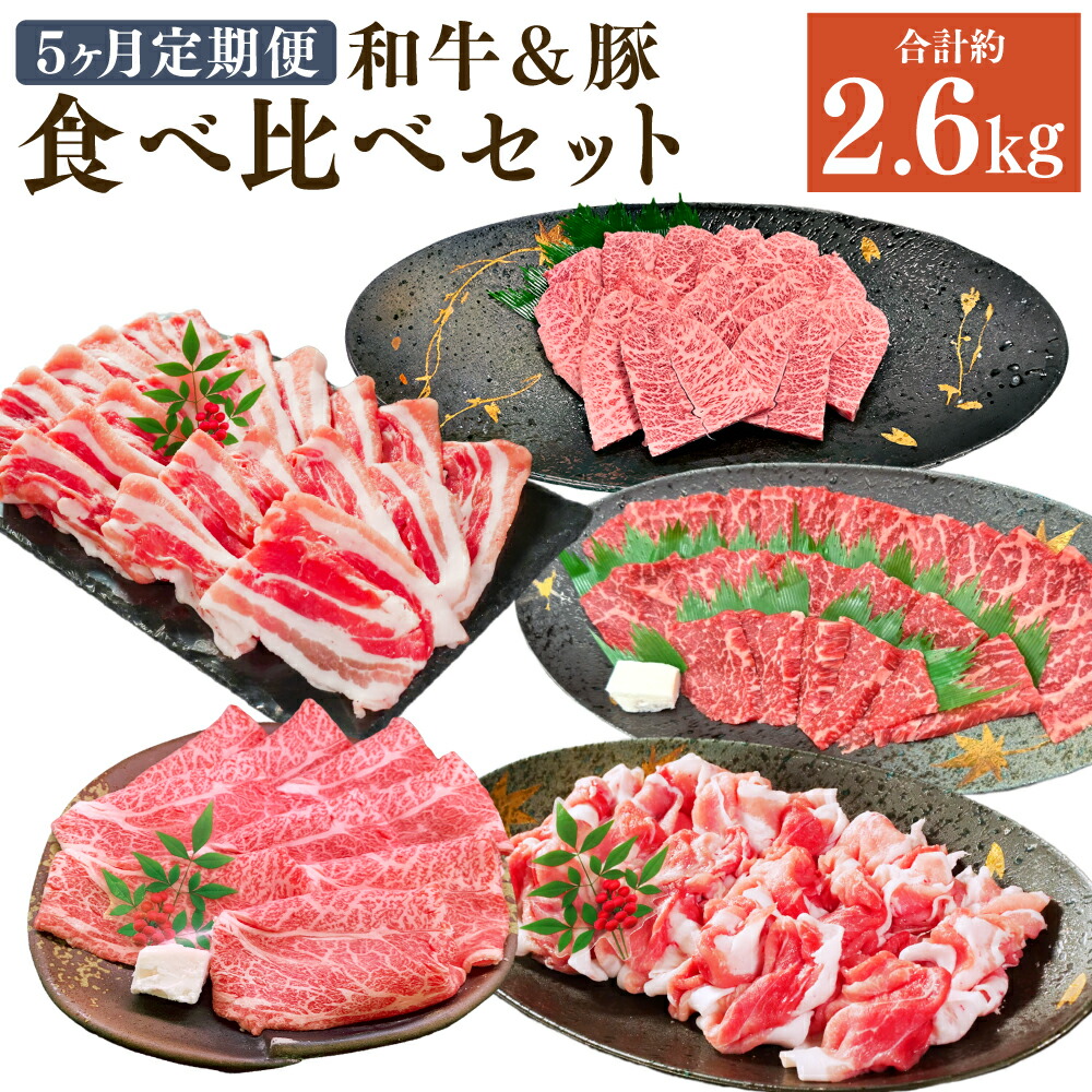 【ふるさと納税】【5ヶ月定期便】5ヶ月で食べ比べ！ 大分県 食べ比べ セット 合計2.6kg 牛肉 豚肉 肉 お肉 和牛 和豚 国産牛 国産豚 ４等級以上 お楽しみ 食べ比べ ごちそう 大分県産 竹田市 送料無料