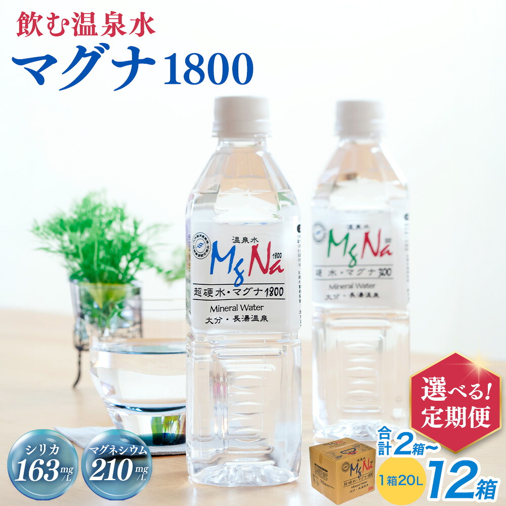 【ふるさと納税】【選べる定期便・個数】マグナ1800 (1ヶ月毎 20L ×2回～12回) (2ヶ月毎 20L ×2～6回) (3ヶ月毎 20L ×2～4回) 水 飲料水 硬水 ミネラルウォーター シリカ 温泉水 健康 マグネシウム 弱アルカリ性 ケイ素 サルフェート 硬度900 ph8.6 長湯温泉 大分県産