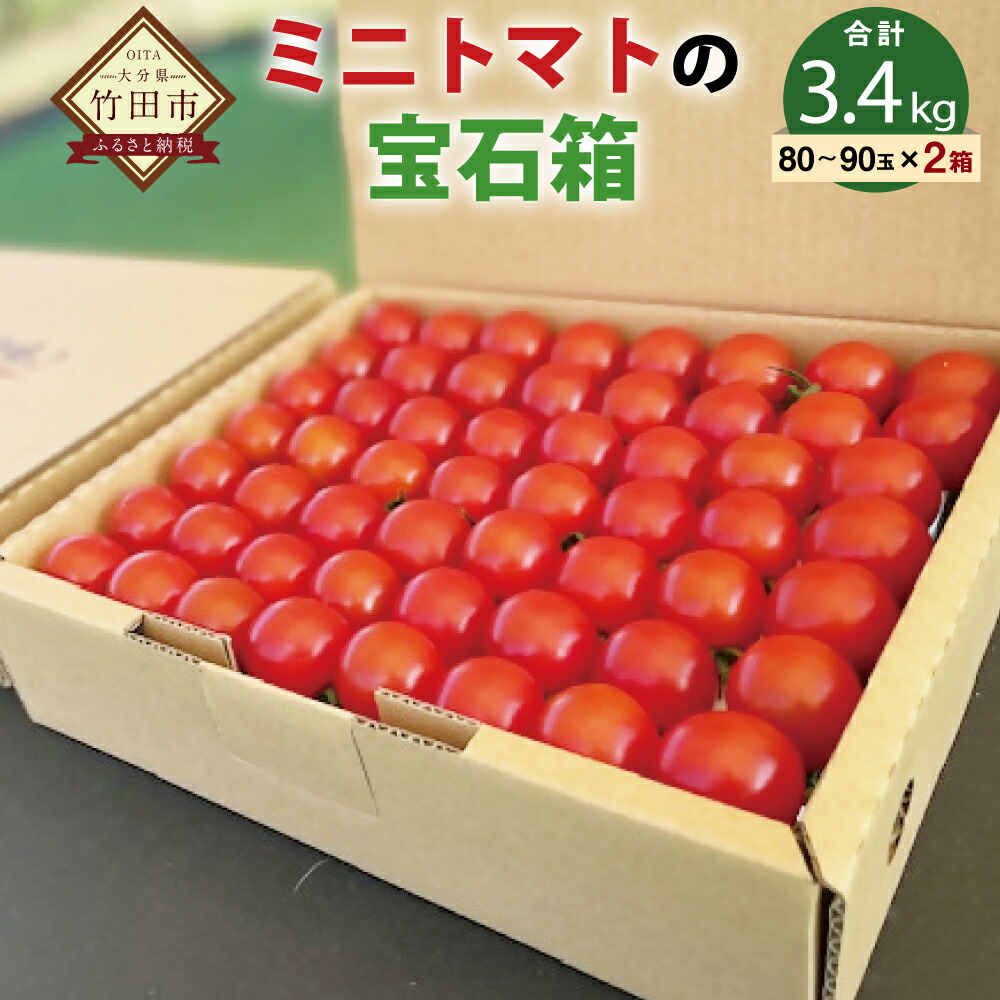 【ふるさと納税】まごころミニトマトの宝石箱 1.7kg×2箱 計3.4kg 約160～220玉 ミニトマト とまと 野菜 大分県 竹田市 荻町産 九州産 国産 新鮮 送料無料【2025年7月上旬から11月下旬まで発送予定】