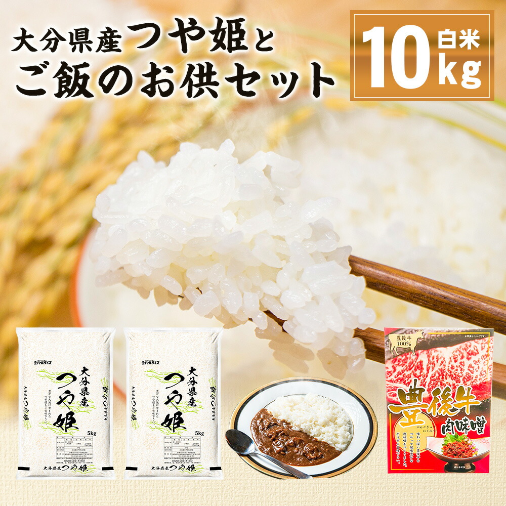 市場 ふるさと納税 お米 コメ こめ つや姫 カレー 合計10kg 精米済白米 ご飯 大分県産つや姫 5kg×2袋 おかず 肉味噌 米 200g