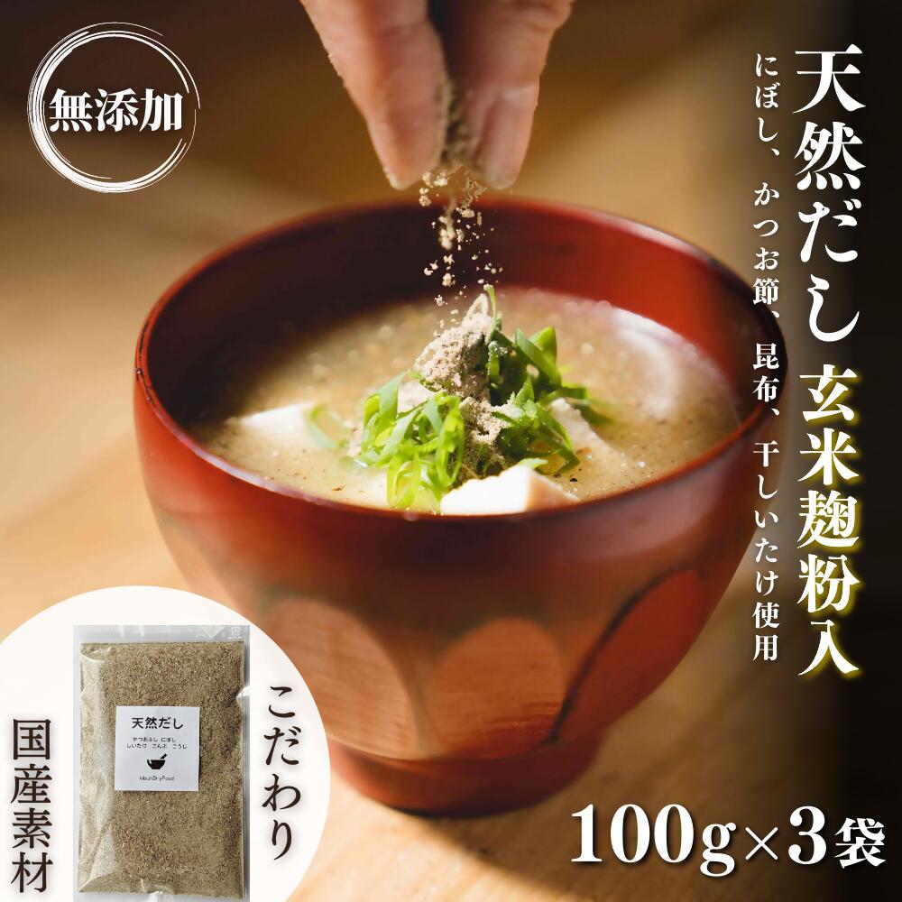【ふるさと納税】無添加 天然 だし 玄米 麹 粉入 (100g×3袋)  粉末 食べられる出汁 手軽に栄養 隠し味 健康 食塩不使用 ふりかけるだけ 国産 かつお節 こんぶ しいたけ にぼし 送料無料