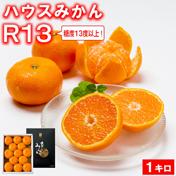 【ふるさと納税】【糖度13度以上！】[プレミアムハウスみかんR13] 1kg 化粧箱入 みかん 温州ミカン 1kg 甘い 秀品 柑橘類 糖度 6月 7月 ハウスみかん フルーツ 先行予約 九州 大分 杵築 ＜132-013＞