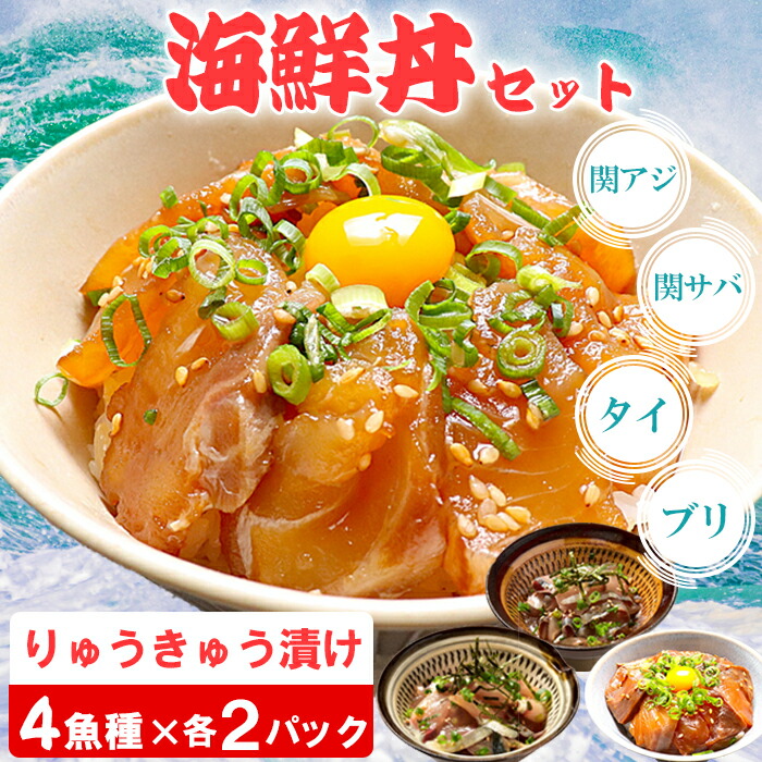 【ふるさと納税】 りゅうきゅう4種(関あじ・関さば・真鯛・ぶり)[各2食セット] 海鮮丼 漬け丼 大分郷土料理 豊後絆屋 魚 冷凍 加工品 惣菜 刺身 詰め合わせ おせち セット 海鮮 漬け ＜101-003_5＞画像