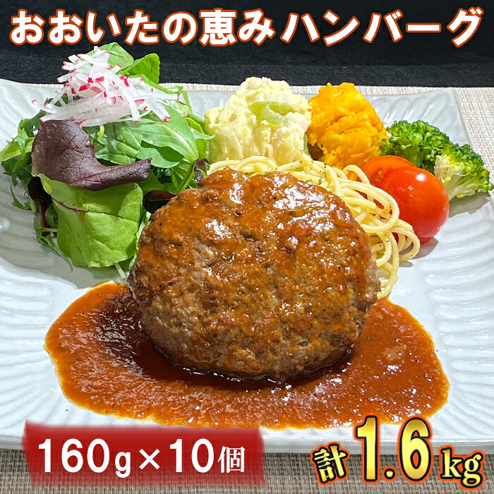 【ふるさと納税】 おおいたの恵みハンバーグ1.6kg[160g×10個] ハンバーグ 冷凍 レンジ 大分の恵みハンバーグ ハンバーグ 国産 人気 牛肉 冷凍 豚肉 牛 ＜130-001＞