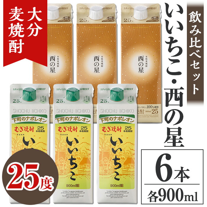 【ふるさと納税】いいちこ 西の星 25度 飲み比べセット(合計5.4L・900ml×各3本)酒 お酒 むぎ焼酎 900ml 麦焼酎 常温 いいちこ 西の星 三和酒類 飲み比べ 紙パック【106104300】【酒のひろた】