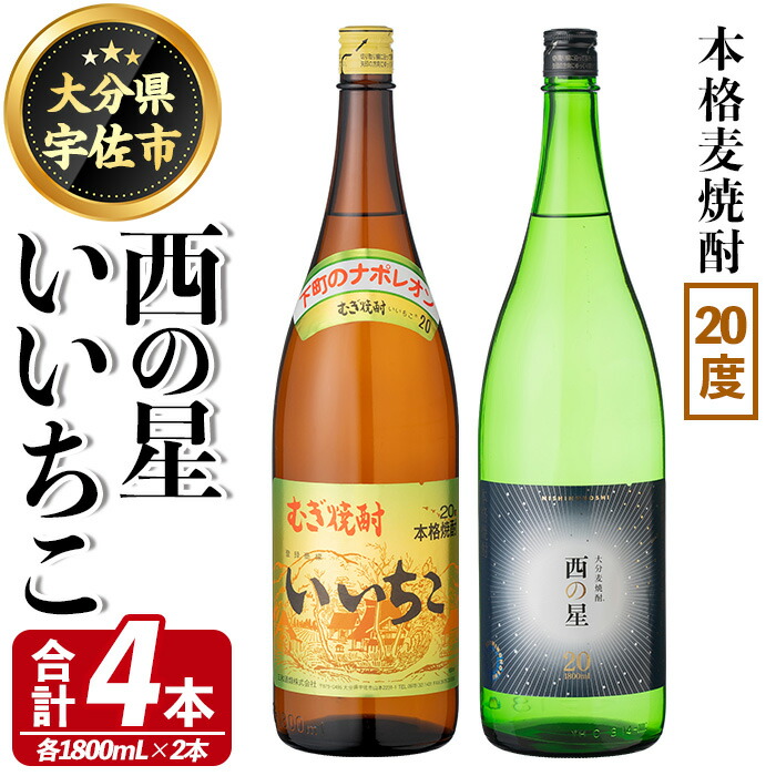 【ふるさと納税】いいちこ 西の星 ビン 20度(合計4本・1800ml×各2本)酒 お酒 焼酎 麦焼酎 アルコール 飲み比べ セット 詰め合わせ 詰合せ 三和酒類【114002600】【一般社団法人　地域商社USA】 19,710円