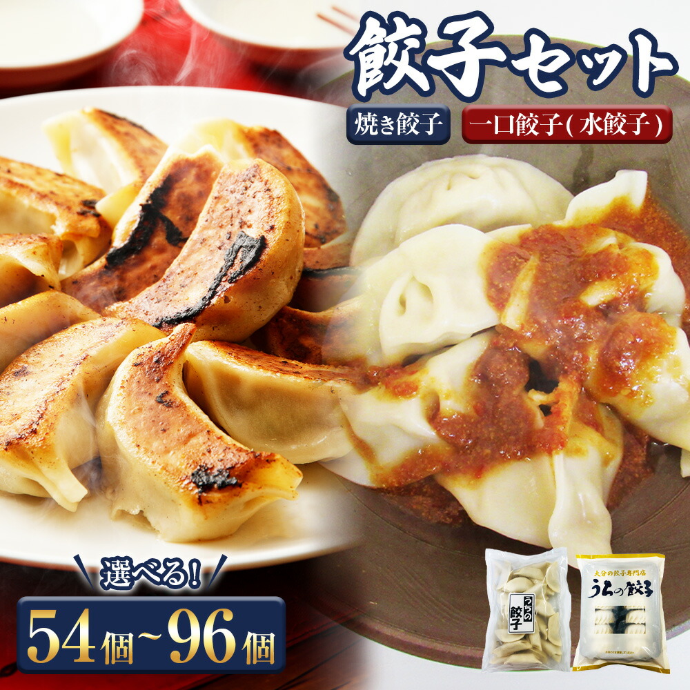 【ふるさと納税】うちの餃子 焼き餃子と一口餃子(水餃子) <選べる> 計54個 計84個 計96個 セット タレ付き ブランド豚 米の恵み 豚肉 焼餃子 水餃子 餃子 ぎょうざ 惣菜 国産 九州 大分 冷凍 送料無料|大分県豊後大野市
