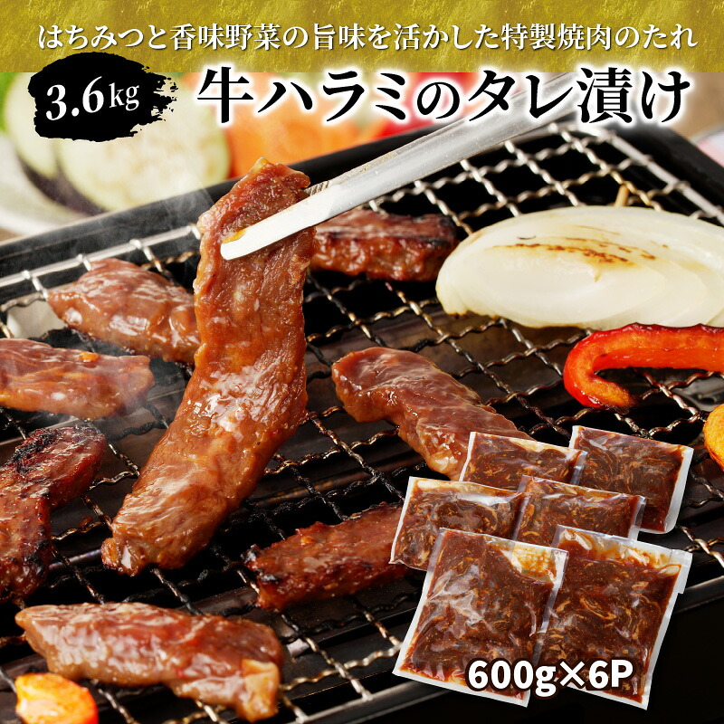 【ふるさと納税】牛ハラミ タレ漬け 3.6kg (600g×6P) タレ漬け 味付き お手軽 簡単 焼肉 バーベキュー BBQ 冷凍 グルメ|大分県国東市
