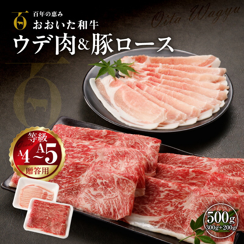 【ふるさと納税】【贈答用】A4~A5等級おおいた和牛ウデ300gと大分県産豚ロース200gのしゃぶしゃぶセット|大分県国東市
