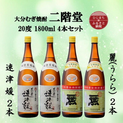 【ふるさと納税】大分むぎ焼酎　二階堂速津媛2本と麗(うらら)20度(1800ml)4本セット【1494852】｜大分県日出町