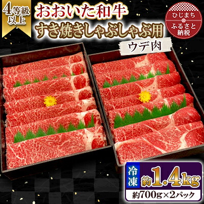 【ふるさと納税】おおいた和牛すき焼きしゃぶしゃぶ用　計1.4kg(700g×2パック・ウデ肉)【配送不可地域：離島】【1701046】