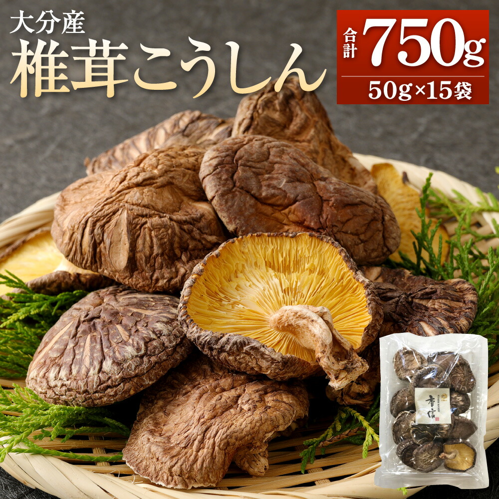 【ふるさと納税】大分産 椎茸 こうしん 合計750g 50g×15袋 しいたけ 干し椎茸 乾椎茸 乾燥 きのこ キノコ 茸 春 原木 原木栽培 小分け 包装 パック 便利 保存 国産 九州産 大分県産 送料無料