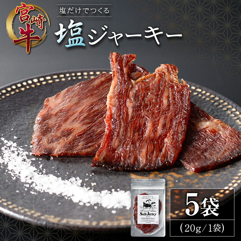 【ふるさと納税】塩だけでつくる 宮崎牛 塩ジャーキー 5袋(20g×5袋)ブランド牛 ビーフジャーキー おつまみ 珍味 グルメ 干し肉 宮崎県産|宮崎県