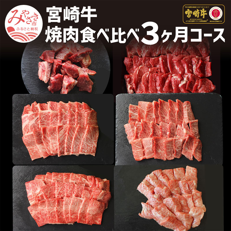 人気提案 3ヶ月 定期便 焼肉 宮崎牛 食べ比べ コース 精肉・肉加工品