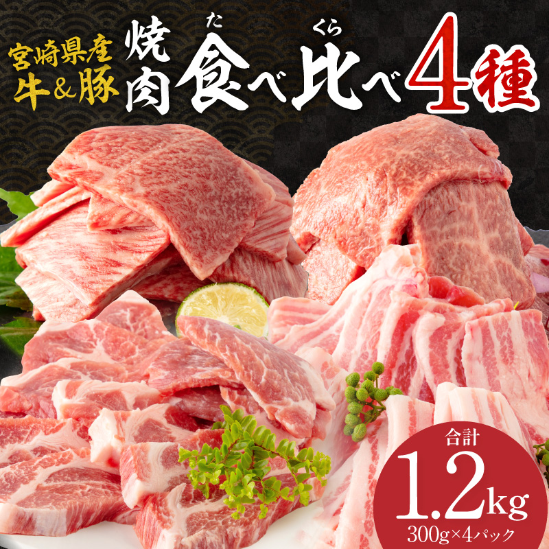 【ふるさと納税】宮崎県産 豚肩ロース・豚バラ 黒毛和牛 肩ロース・ウデ 焼肉 各300g×1 合計1.2kg ミヤチク さっぱり 赤身 カルビ お肉 国産牛 食品 畜産物 宮崎県 宮崎市 送料無料 お肉