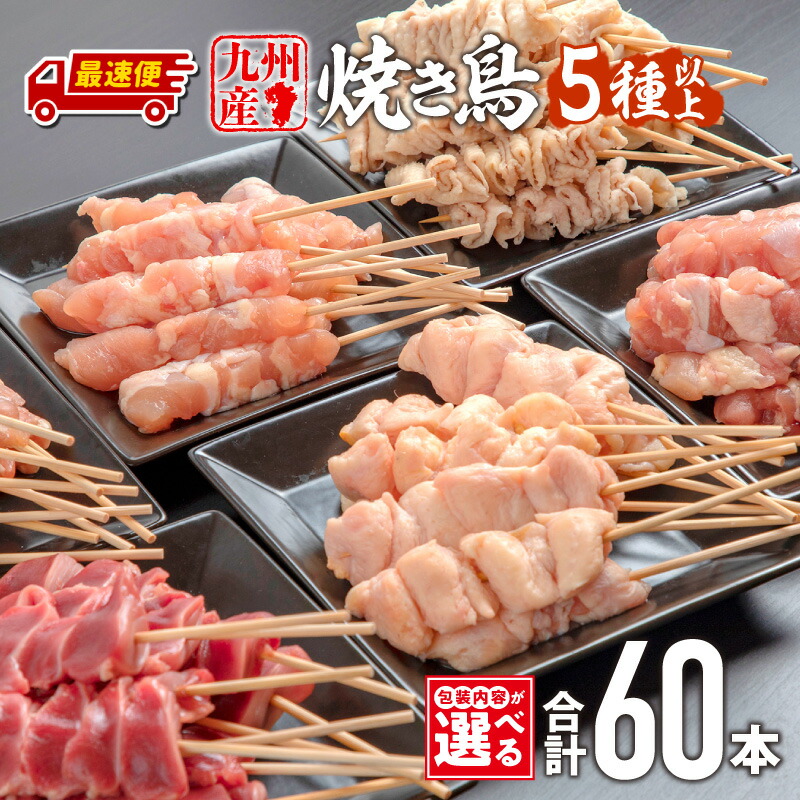 【ふるさと納税】《包装内容・発送時期が選べる》九州産若鶏の焼き鳥セット（60本）盛り合わせ 鶏肉 肉 お肉 若鶏 焼き鳥 串焼き 焼き鳥串 食べ比べ 味比べ 詰め合わせ 焼き鳥セット 小分け パック 冷凍 BBQ バーベキュー おつまみ つまみ 便利《レビューキャンペーン》