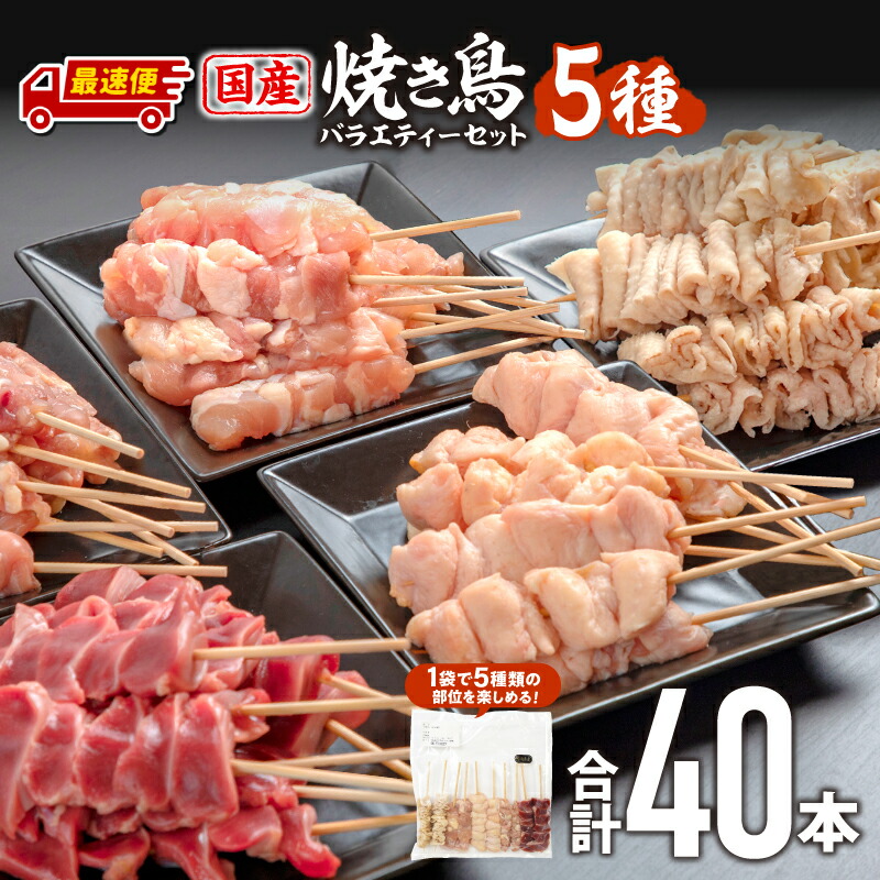 【ふるさと納税】バラ凍結で便利！【発送時期が選べる】若鶏の焼き鳥セット5種(40本)バラエティーセット 焼き鳥 串焼き 焼き鳥串 セット 詰め合わせ もも せせり 皮 ぼんじり 砂肝 部位 国産 鶏肉 肉 お肉 BBQ 若鶏 冷凍 パック 焼鳥セット おかず 惣菜 お惣菜 ふるさと