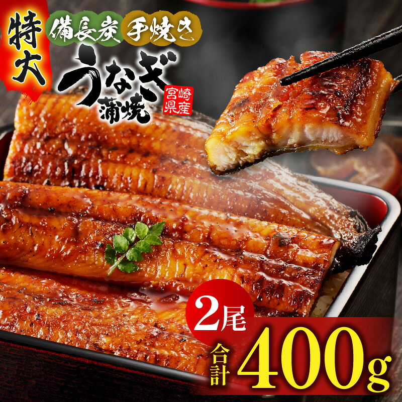 【ふるさと納税】【宮崎県産】特大うなぎ備長炭手焼き蒲焼2尾(400g) たれ 山椒 特大うなぎ うなぎ 鰻の蒲焼き 鰻蒲焼 蒲焼き 国産うなぎ 国産 お惣菜 惣菜 おつまみ おかず 和風総菜 小分け パック 冷凍 個包装 個装 グルメ お取り寄せ 人気 おすすめ 冬うなぎ 宮崎 ふるさと|宮崎県宮崎市