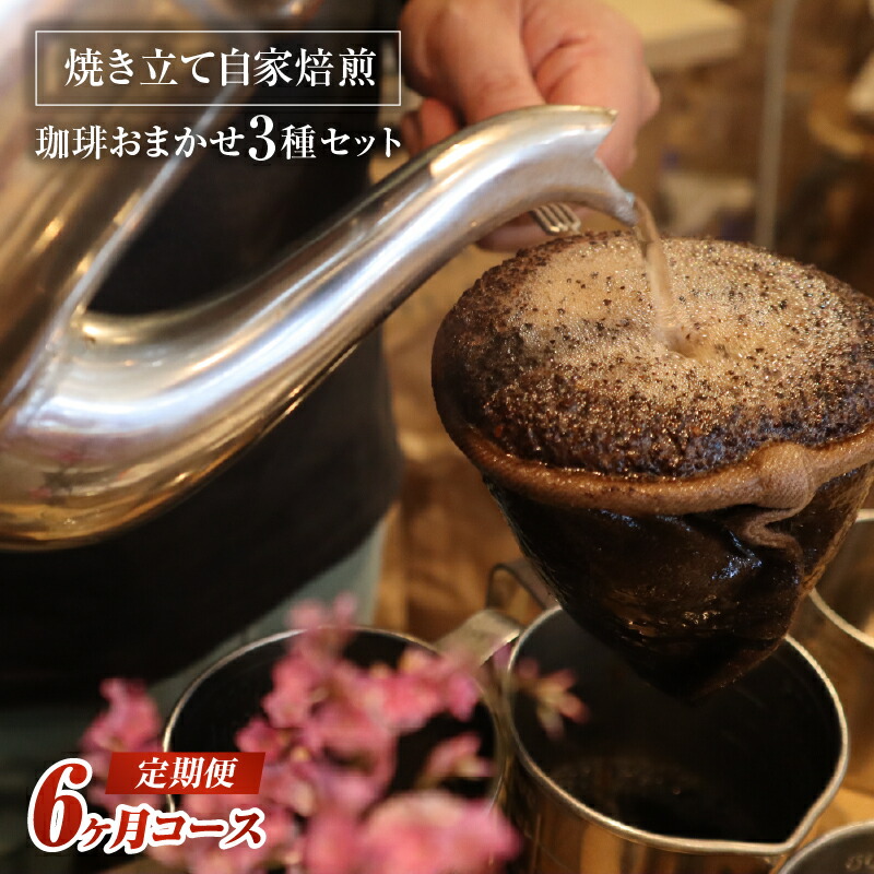 【ふるさと納税】定期便 焼き立て 自家焙煎 珈琲豆 おまかせ ３種類セット 6ヶ月コース 3種 毎月1回 合計6回 自家焙煎珈琲豆 鮮度 焼き立て発送 宮崎県 宮崎市 送料無料