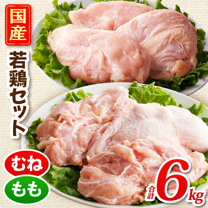 【ふるさと納税】国産若どりむね肉2kg、もも肉4kgセット 宮崎県産 鶏肉 肉 鶏 鶏むね 鶏もも 若鶏 国産 高たんぱく ヘルシー ジューシー おかず 料理 普段使い アレンジ スープ 煮込み 蒸し料理 揚げ物 唐揚げ チキン南蛮 ピカタ ソテー 冷凍 パック 宮崎県 宮崎市 送料無料