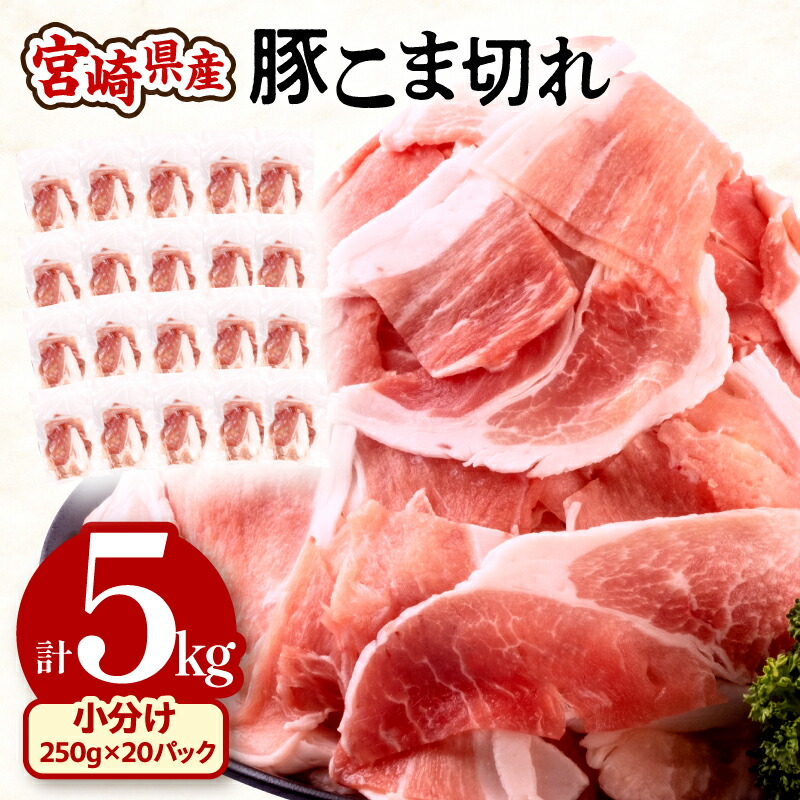 【ふるさと納税】宮崎県産 豚こま切れ:250g×20パック 合計5kg 小分け 使い勝手抜群 野菜炒め 料理 豚肉巻き 豚丼 豚汁 グルメ お取り寄せグルメ 宮崎県 宮崎市 送料無料