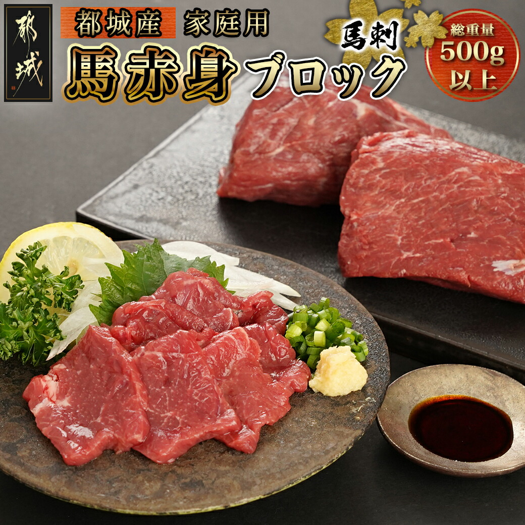 【ふるさと納税】≪家庭用≫馬刺し用赤身ブロック - 都城産馬肉 赤身ブロック 総重量500g 真空 不揃い ブロック 家庭用 切り方のリーフレット同梱 桜肉 宮崎 国産 馬刺 冷凍 赤身 送料無料 19-0103 【宮崎県都城市は2年連続ふるさと納税日本一！】