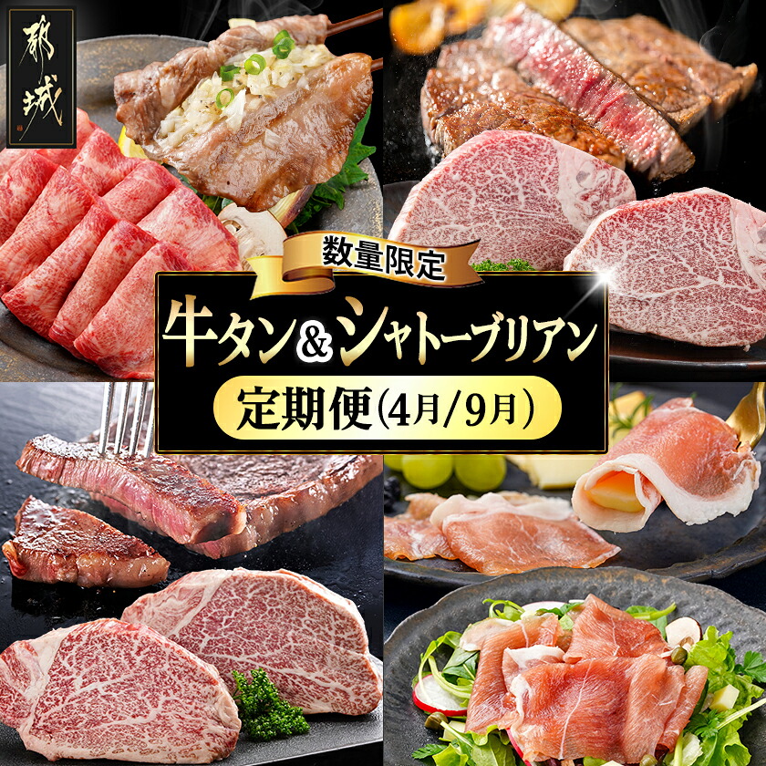 【ふるさと納税】【数量限定】牛タン＆シャトーブリアンが届く贅沢定期便 - 牛肉 2回定期便 A5 宮崎牛 ヒレステーキ シャトーブリアン 個包装 1枚ずつ真空パック 国産 牛タン スライス モモ肉 生ハム 送料無料 TMM2-0101 【宮崎県都城市は2年連続ふるさと納税日本一！】
