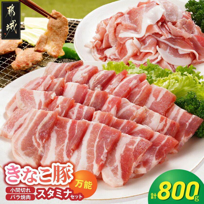 【ふるさと納税】「きなこ豚」万能スタミナ小間切れ&焼肉セット800g - ブランド豚 バラ焼肉 小間切れ 普段使いに便利 万能 セット きなこ豚 都城産豚 送料無料 AA-12-013【宮崎県都城市は2年連続ふるさと納税日本一!】|宮崎県都城市