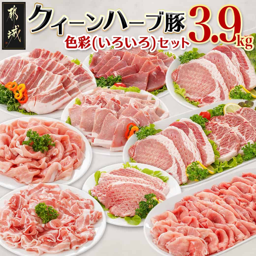 【ふるさと納税】「クイーンハーブ豚」色彩(いろいろ)3.9kgセット - 豚肉を堪能 小分け 一人暮らし カット×部位が8種類楽しめる 食べ比べ しゃぶしゃぶ/焼肉/とんかつ用 ロース肉/ウデ肉/バラ肉 合計13P 送料無料 AD-2903【宮崎県都城市は2年連続ふるさと納税日本一！】