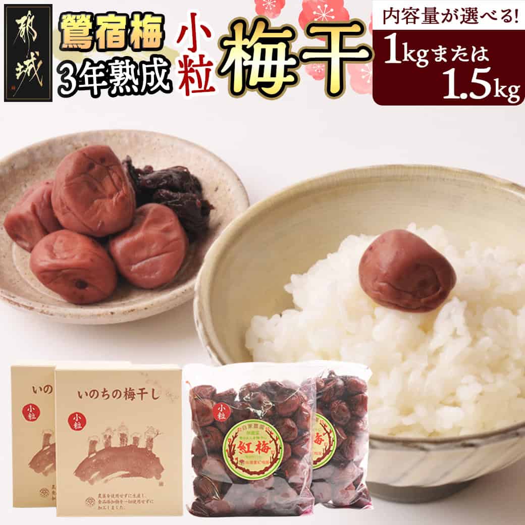 【ふるさと納税】【内容量が選べる！】徳重おばあちゃんの3年熟成小粒梅干し - 塩分12％ 選べる容量 1kg/1.5kg 紅梅 梅干し 長期熟成 自家農園 伝統農法 ご飯のお供 お弁当 おにぎり なつかしい味 敬老の日 送料無料 SKU-4903 【宮崎県都城市は2年連続ふるさと納税日本一！】