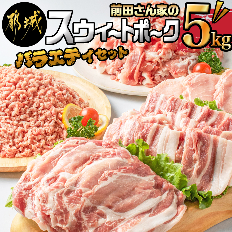 あす楽対応】 都城産 前田さん家のスウィートポーク バラエティ5kgセット - 豚肉セット 豚ローススライス 300g 豚バラスライス とんかつ  400g 切り落とし 500g×7 ひき肉 500g 計5キロ 送料無料 AC-8912 fucoa.cl