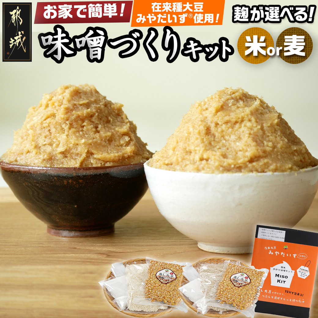 【ふるさと納税】【麹が選べる！】お家で簡単！味噌づくりキット - 味噌 手作り キット 選べる麹 米麹/麦麹  みそ 手作り味噌 簡単 発酵食品 国産大豆 蒸し大豆 パンフレット同梱 自家製味噌 送料無料 SKU-G801 【宮崎県都城市は2年連続ふるさと納税日本一！】