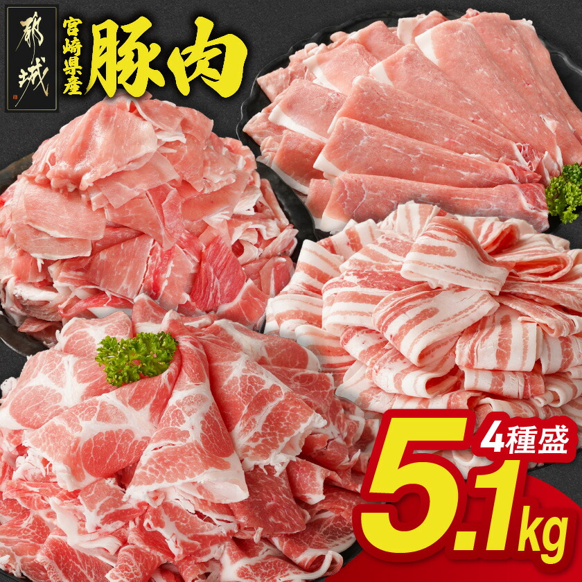 【ふるさと納税】【精肉ランキング3位獲得】《レビューキャンペーン実施中！》宮崎県産豚肉たっぷり5.1kgセット - バラスライス 肩ロース又はローススライス モモスライス 小間切れ 5.1kg 送料無料 AC-N202-CF【宮崎県都城市】画像