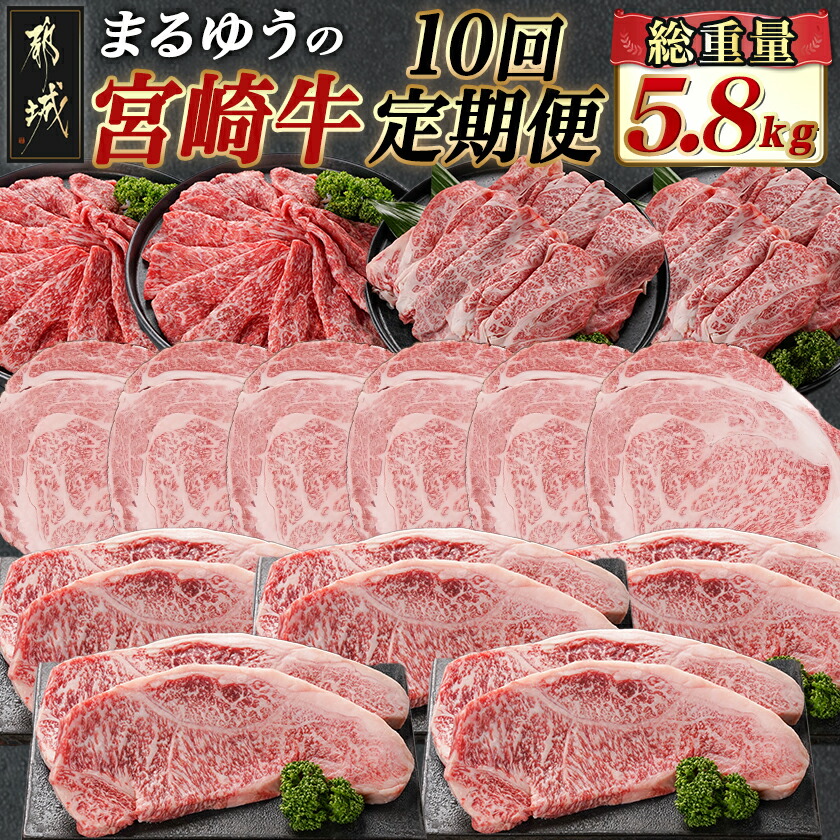 【ふるさと納税】《レビューキャンペーン実施中！》まるゆうの宮崎牛定期便 (10回) - 宮崎牛 お肉の定期便 ステーキ肉/スライス/鉄板焼き サーロイン 牛ロース リブロース モモスライス 10ヵ月定期便 食べ比べ A4/A5 宮崎牛ステーキ 送料無料 T227-10-N401 【宮崎県都城市】